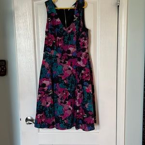 Ricki’s fit and flare dress, NWT, size 4, pink, blue, teal floral on black